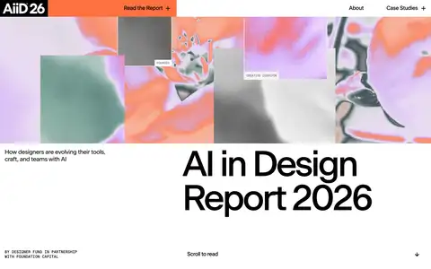 AI in Design Report 2026をスクロールしたときのフレーム1