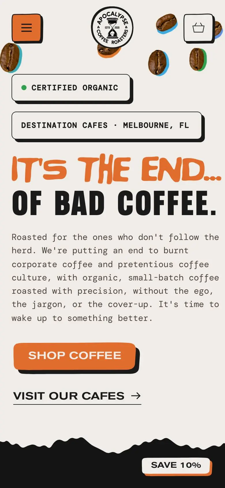 Apocalypse Coffee Roastersのスマホ版ファーストビュー