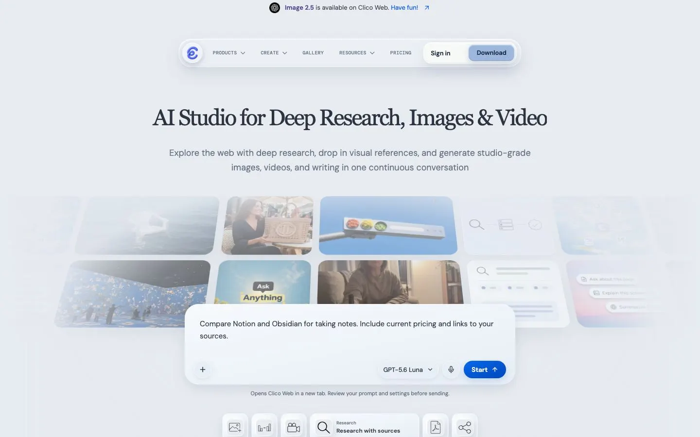 Clico AI Studioのファーストビュー
