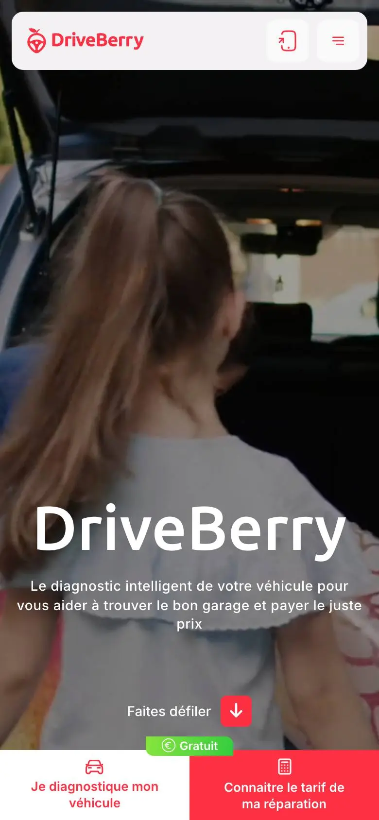 DriveBerryのスマホ版ファーストビュー