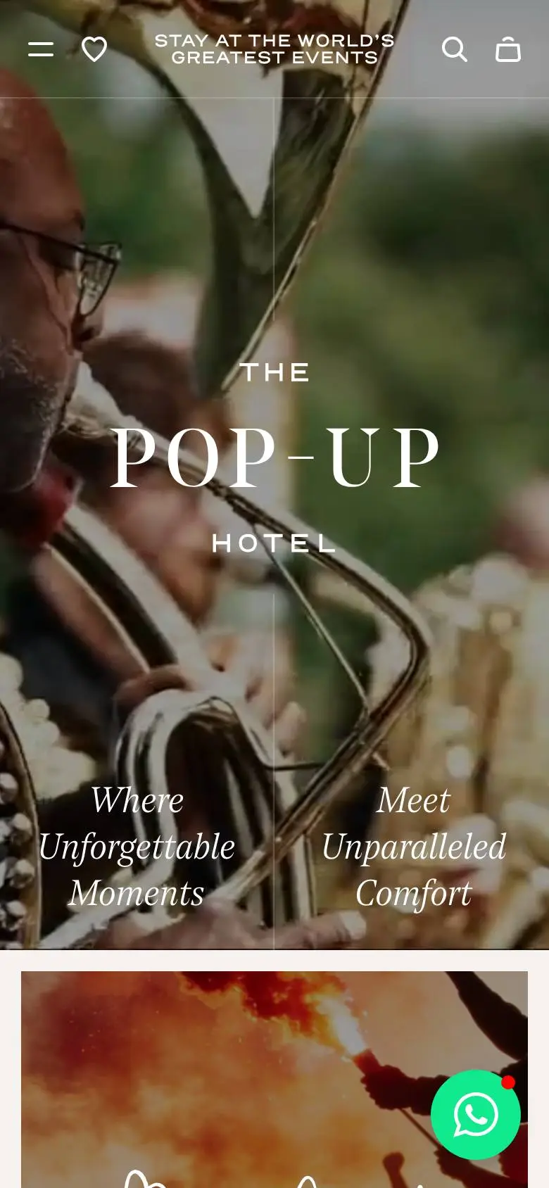 The Pop-Up Hotelのスマホ版ファーストビュー